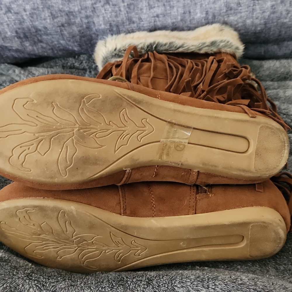 Nature breeze zip faux fur moccasins with fringe - Picture 3 of 3